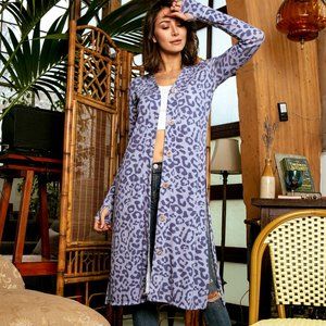 New Animal Print Long Cardigan w/ Side Slit and Thumb Hole MADE IN USA